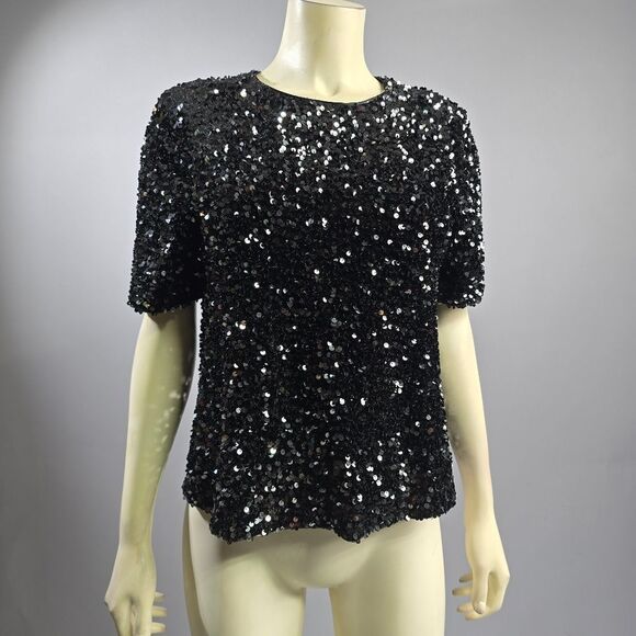 Alex Marie Black Sequin Boxy Blouse R6 - Picture 1 of 4